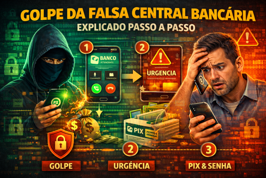 Golpe da falsa central bancária explicado passo a passo